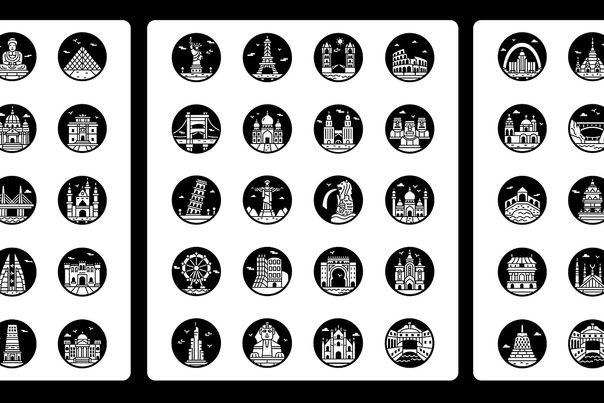 World Famous Landmarks Icons, a Solid Icon by Prosymbols (Photo 6 of 7)
