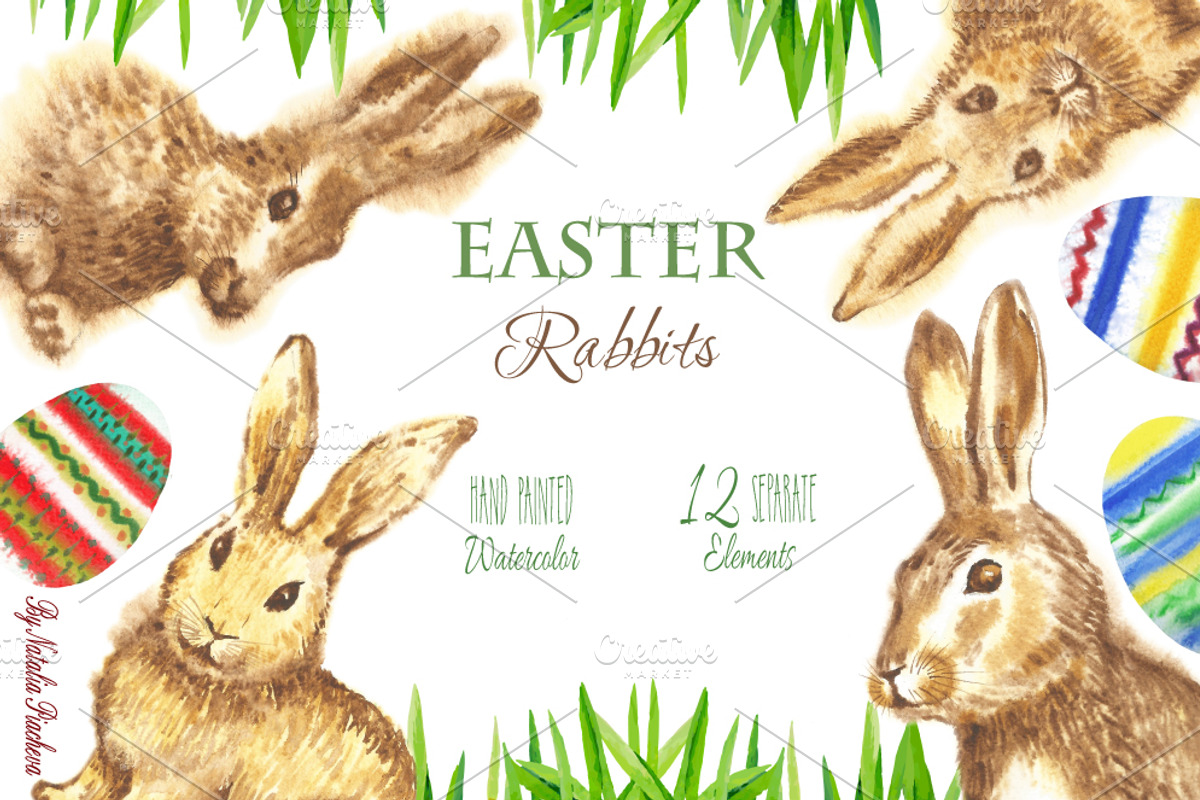 Clipart with Easter Rabbits, an Illustration by Nataliapiache (Photo 1 of 4)