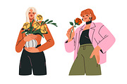 Happy women with flower bouquets set, a Person Illustration by Good Studio (Thumbnail 6 of 12)