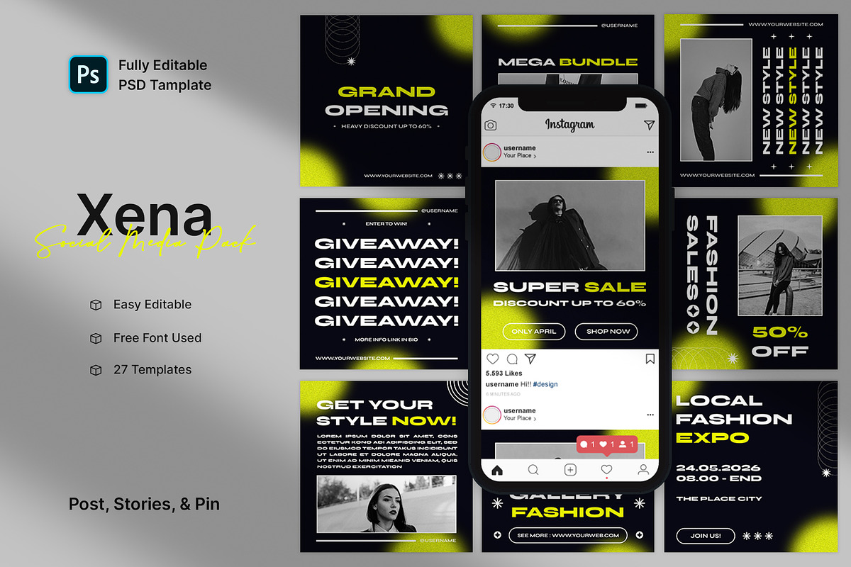 Xena - Fashion Social Media Pack, a Social Media Template by Neetlabs Studio (Photo 1 of 5)