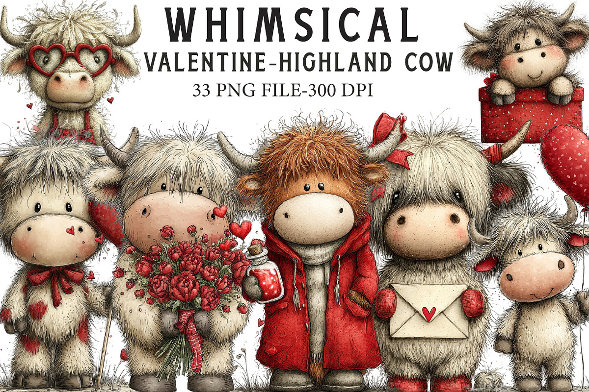 Whimsical Valentine-highland Cow Cli, an Illustration by Libby Wishes (Photo 1 of 8)