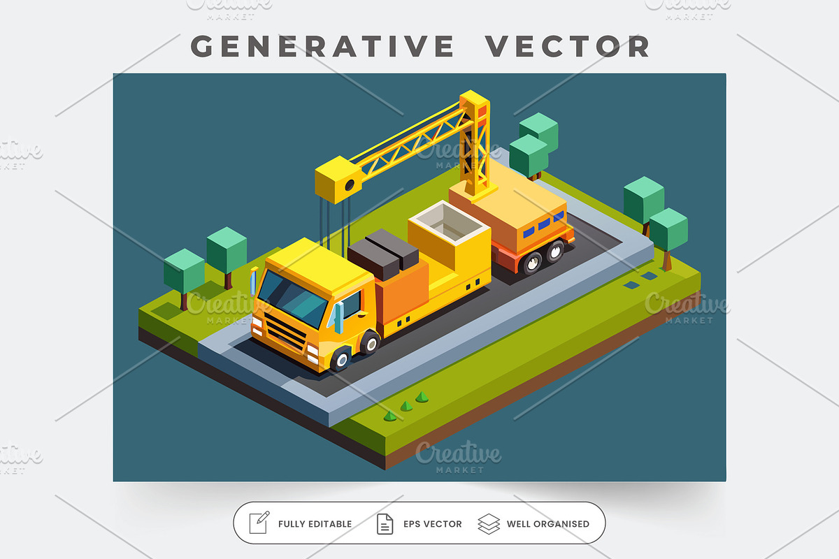 A yellow crane truck is actively wor, a Graphic by SouravDesign