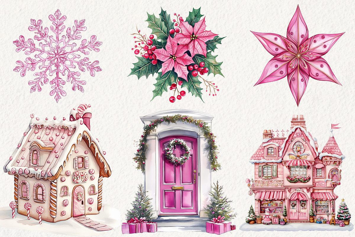 Chic Neon Pink Christmas Clipart, an Illustration by NadiaTheronArt (Photo 5 of 6)