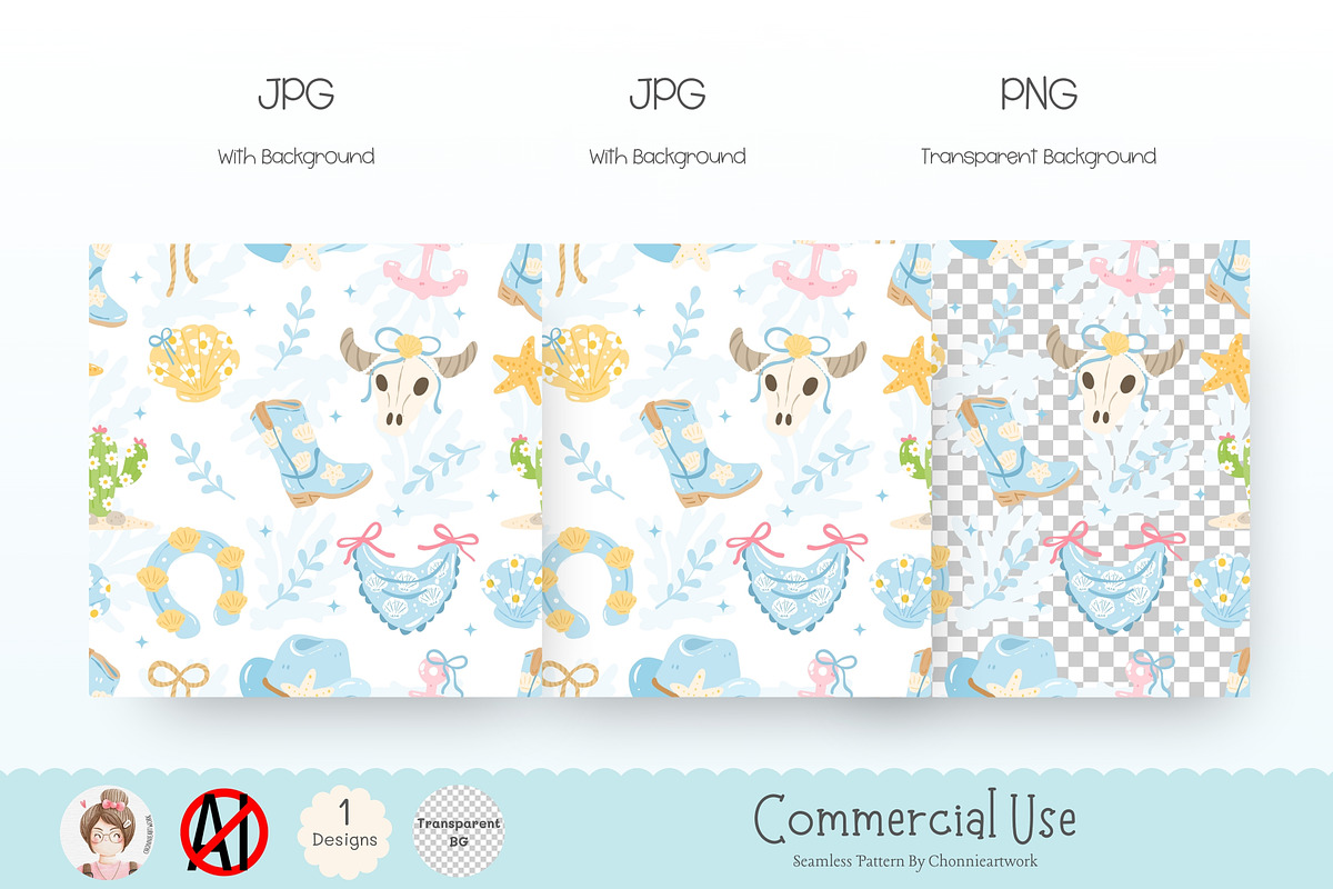 Coastal Cowgirl Seamless Pattern, a Pattern Graphic by Chonnieartwork (Photo 2 of 5)