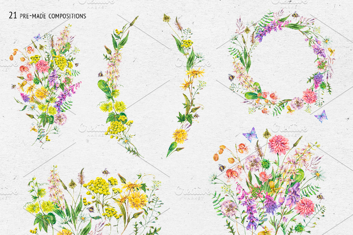 Watercolor meadow herbs&flowers, an Illustration by Depiano (Photo 8 of 19)