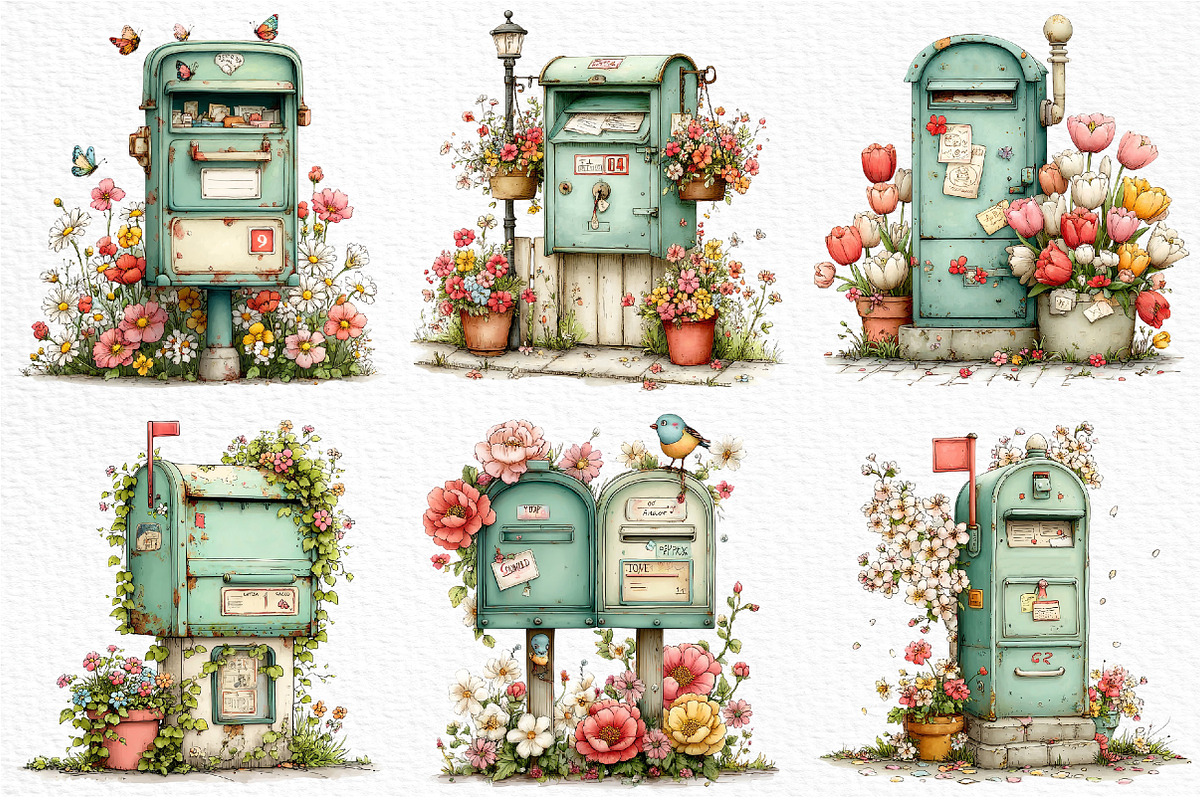 Whimsical Spring Mailbox Clipart, an Illustration by Craft Nest (Photo 5 of 11)