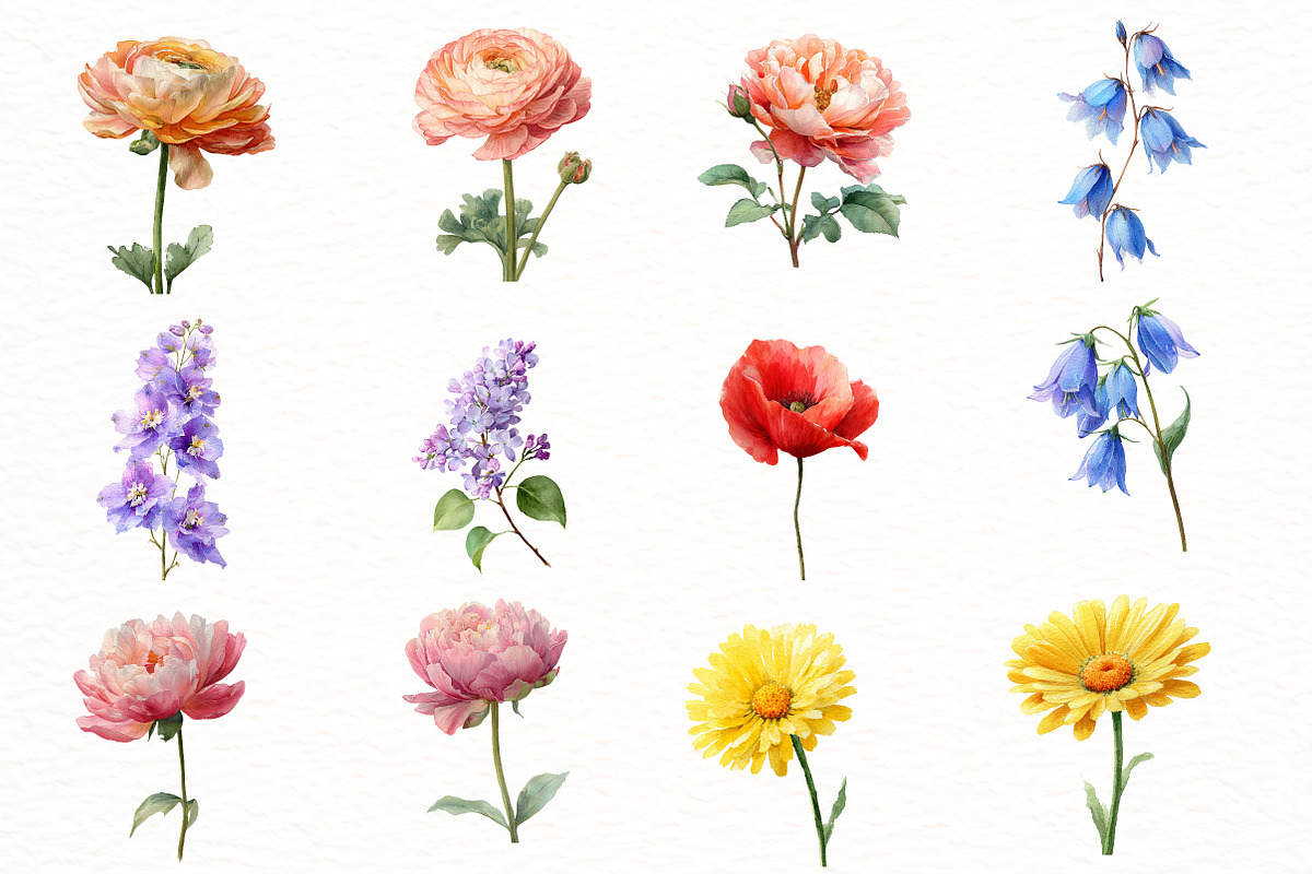 Watercolor Garden flower Clipart, an Illustration by Designworld (Photo 4 of 4)