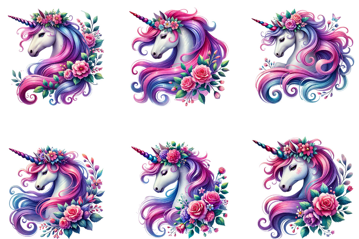 Floral Unicorn Clipart, Floral Clipa, an Illustration by DreamArtGraphic (Photo 4 of 5)