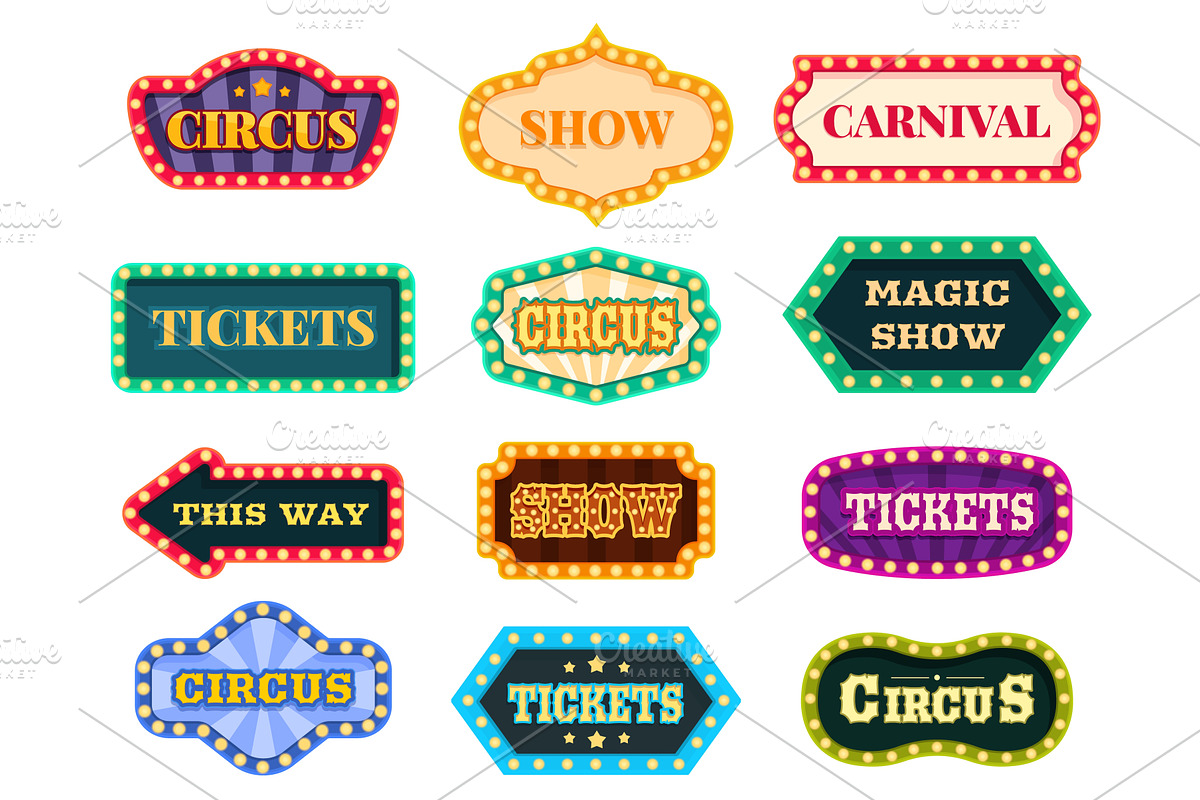 Circus text emblems. Retro style, an Object Illustration by Valerie Bodnar