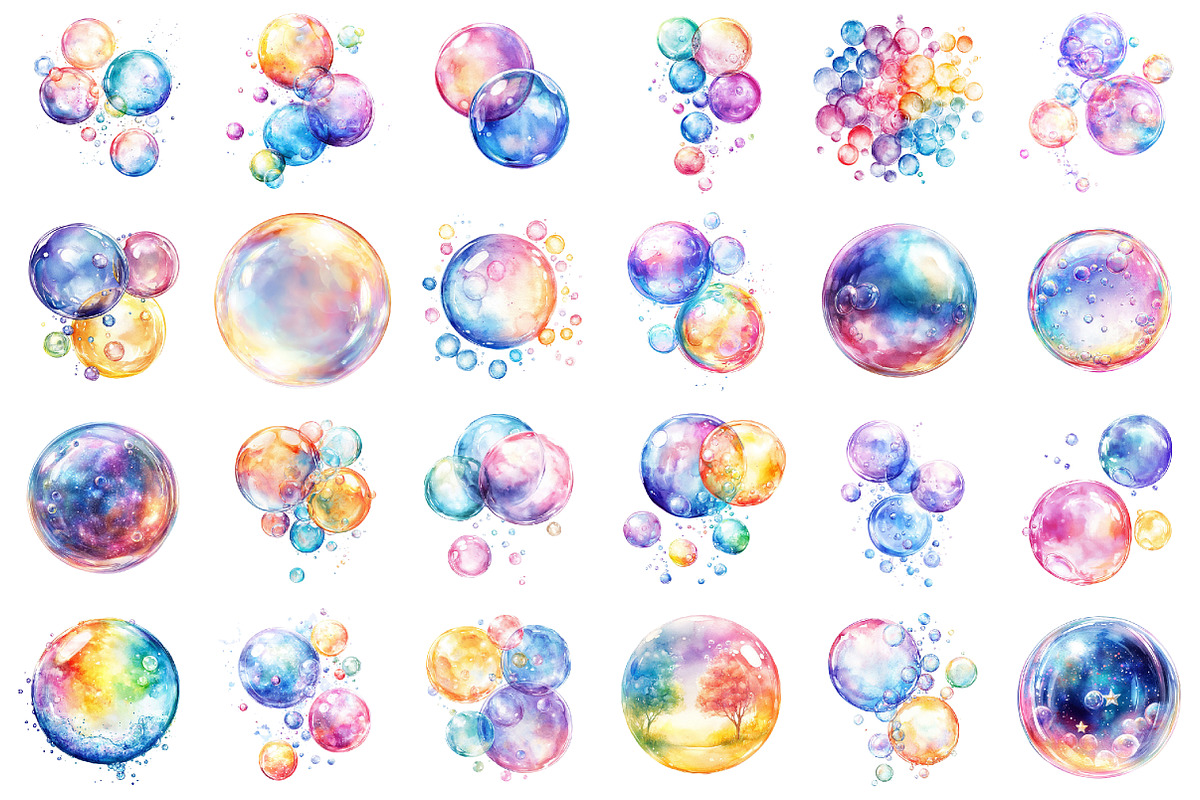 Watercolor Soap Bubbles Clipart, a Decorative Illustration by designcity5 (Photo 2 of 5)