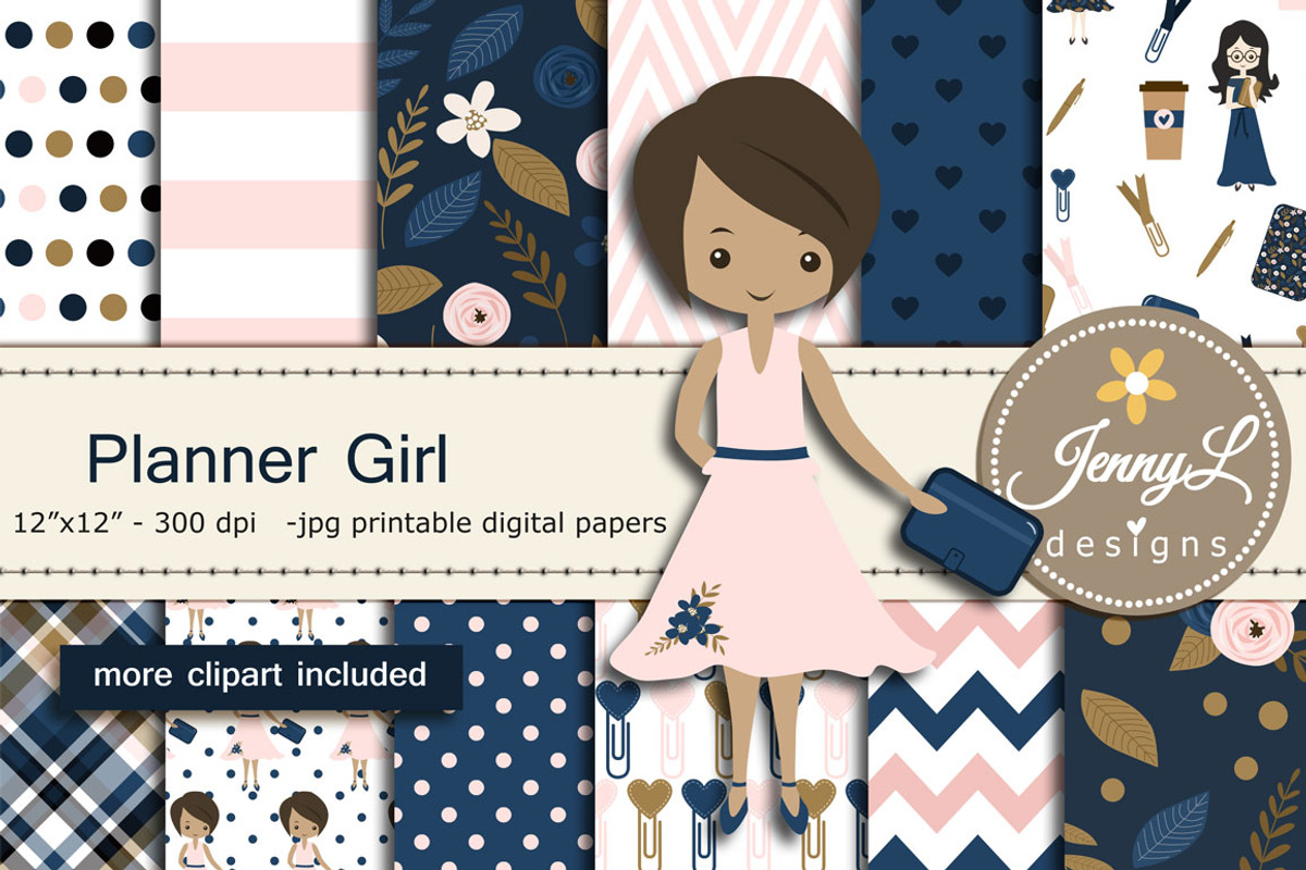 Planner Girl Digital papers &Clipart, a Pattern Graphic by JennyL Designs (Photo 1 of 5)