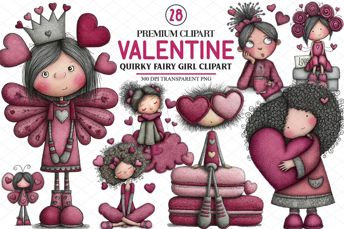 Quirky Valentine Fairy Girl Clipart, an Illustration by cherrydesign (Photo 1 of 4)