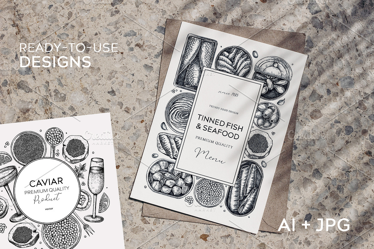 Tinned Fish & Seafood Vector Set, a Food Illustration by Yevheniia (Photo 5 of 14)