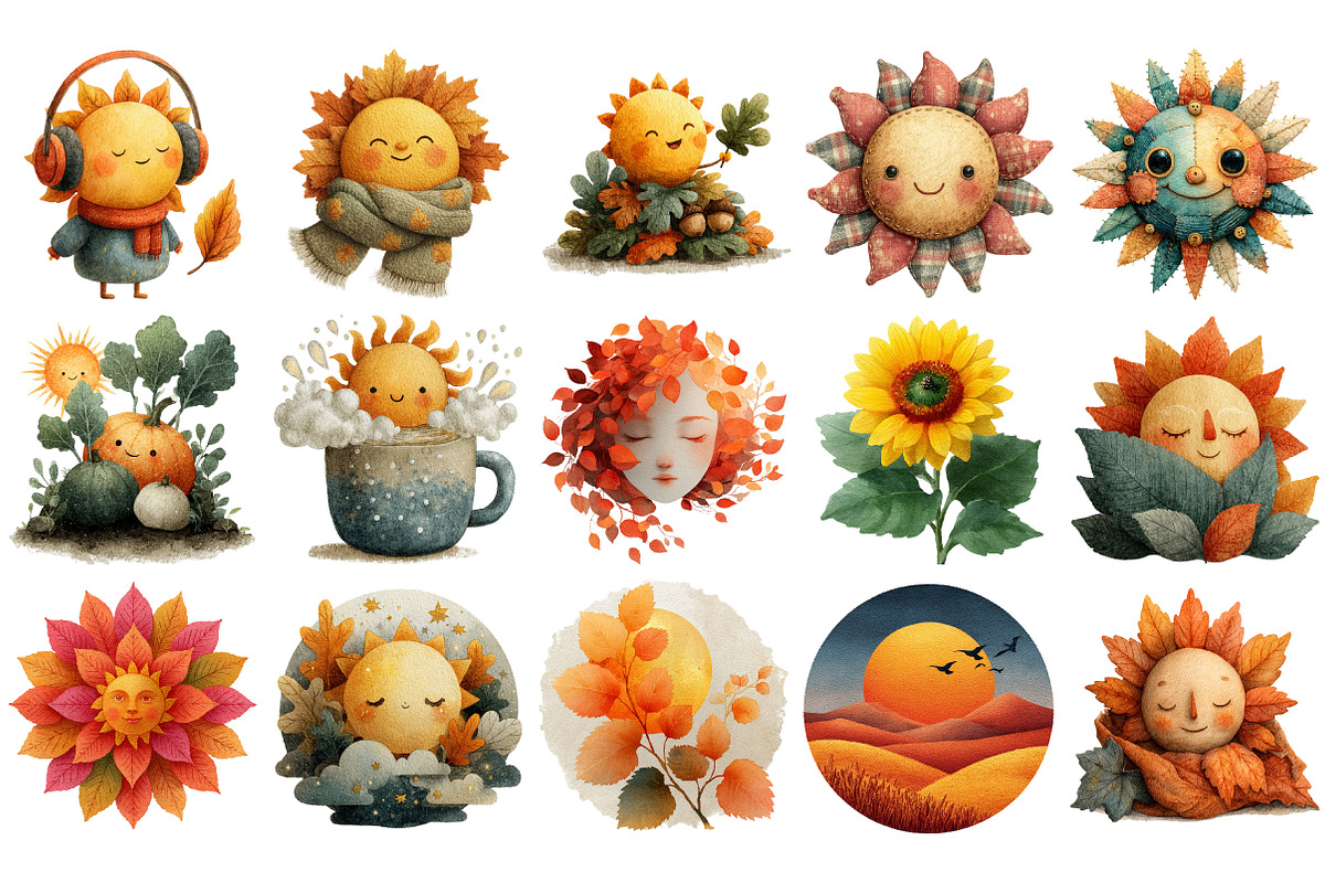 Cute Autumn Sun Clipart, an Illustration by Craft Nest (Photo 3 of 4)
