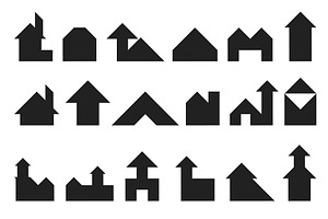 Tangram building black silhouette, an Object Illustration by YummyBuum