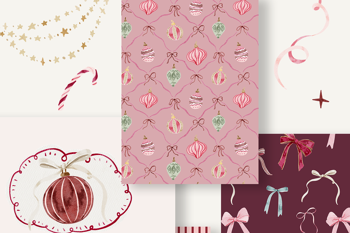 Cherry Pink Christmas Watercolor Set, a Decorative Illustration by Karma (Photo 7 of 8)
