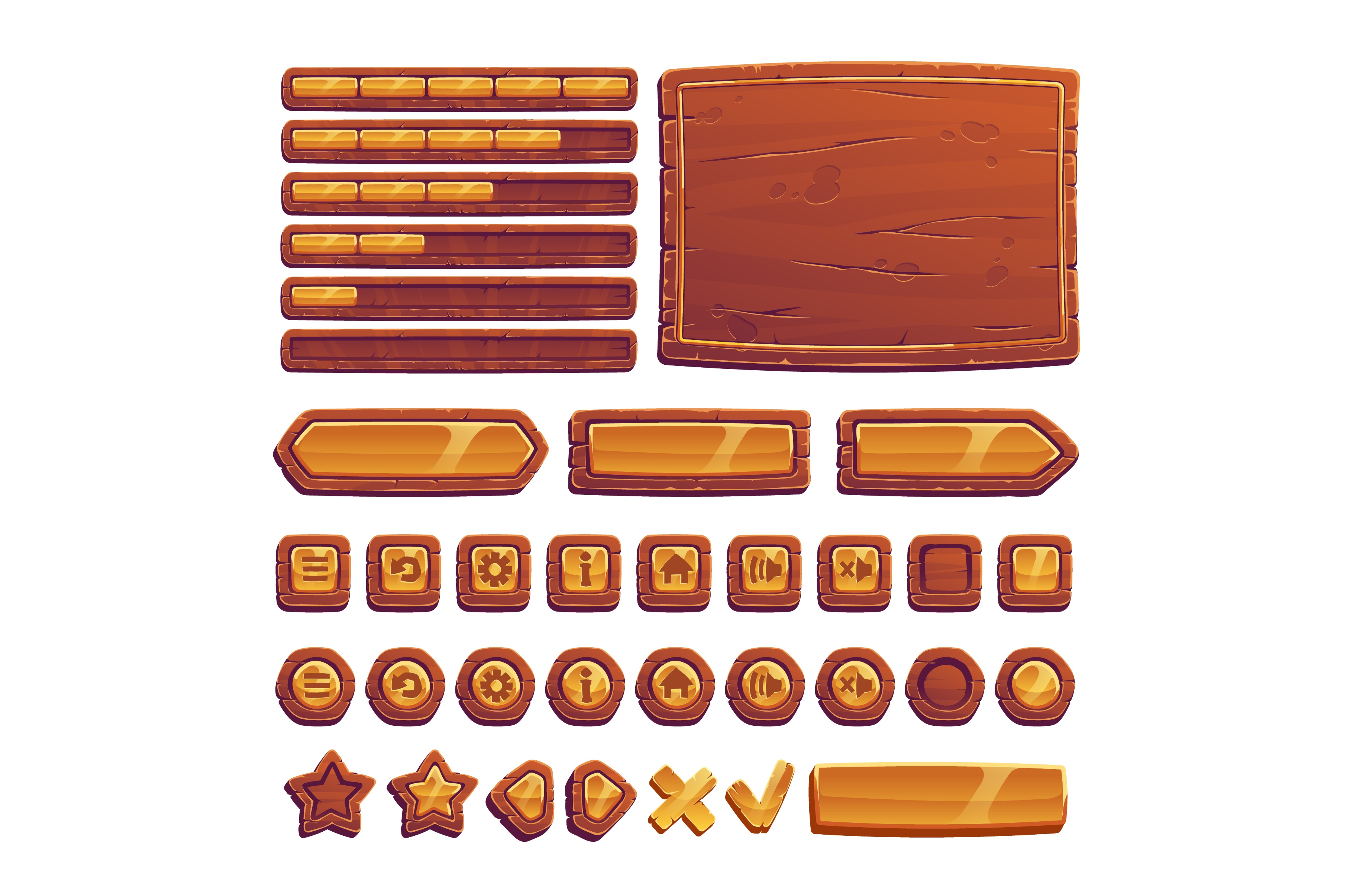 Wooden and gold buttons for ui game, a Texture Illustration by art PVP ...