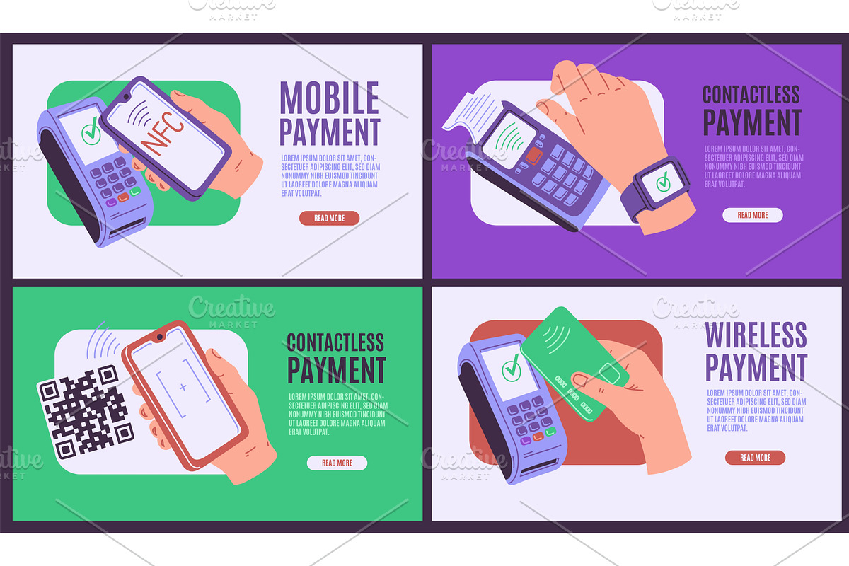 Mobile, wireless contactless payment, a Technology Illustration by Sabelskaya