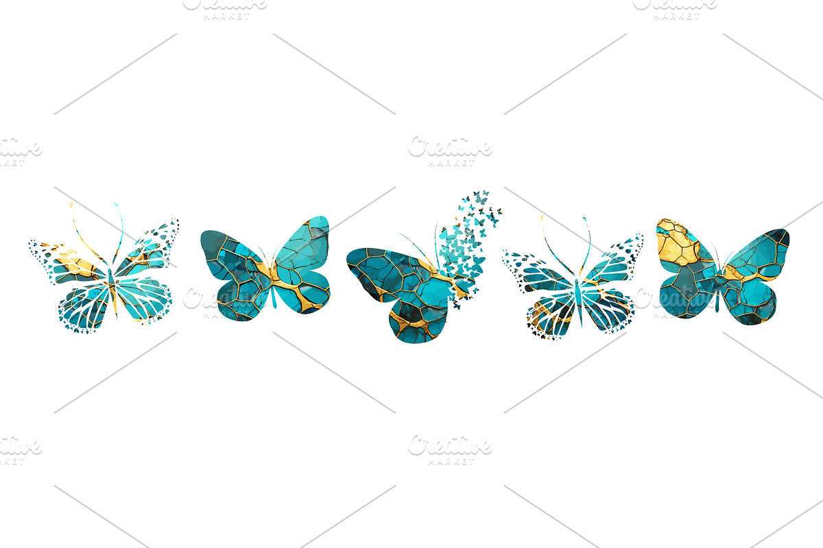A set of beautiful blue and gold, an Animal Illustration by Nenahliadava Design