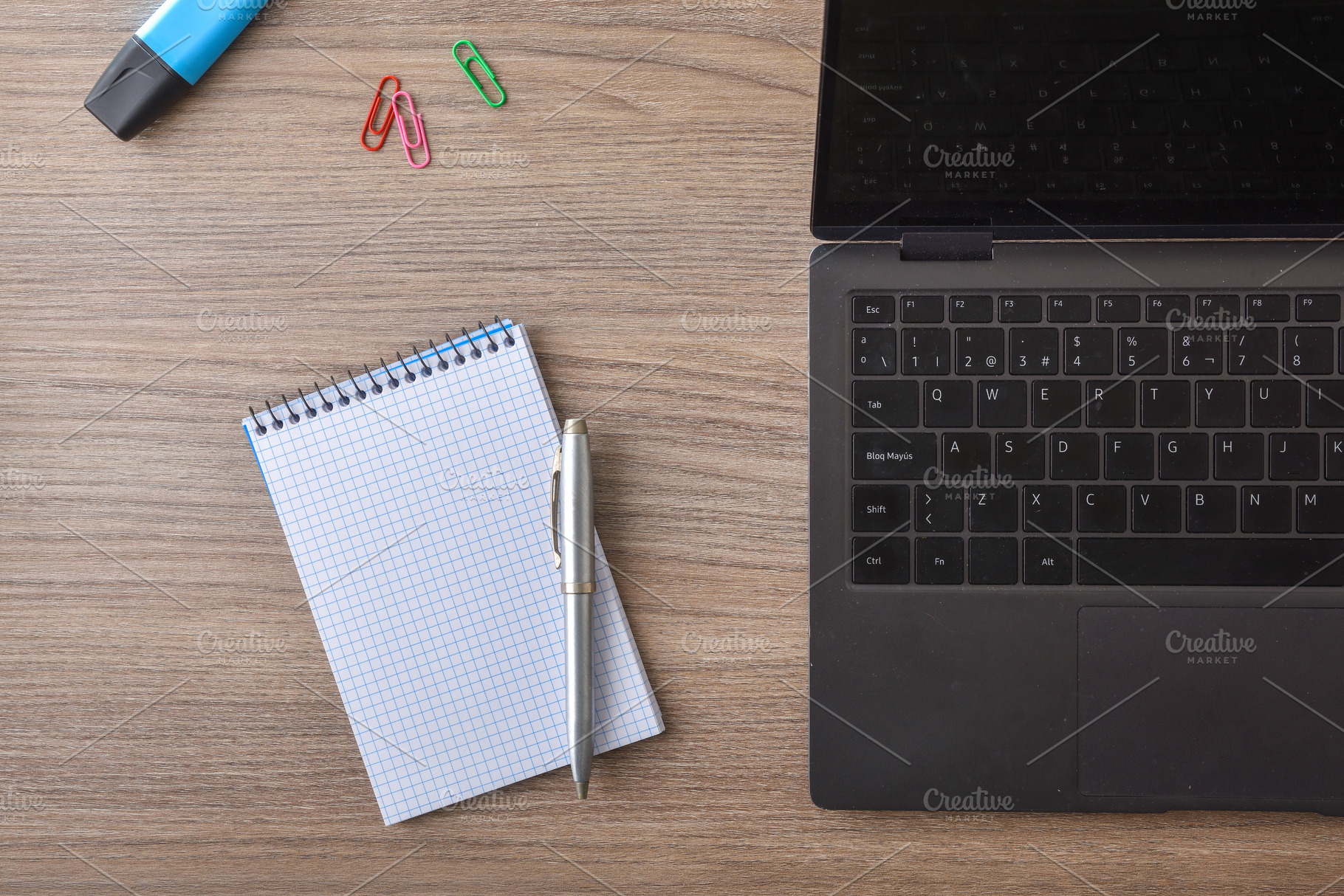 Office Desk Workspace with Notebook and Laptop, a Business Photo by Davizro's Market