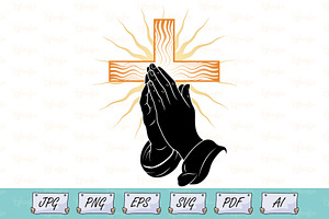 Praying Hands Cross T-Shirt Vector, a Person Illustration by Ghagra