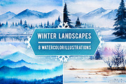 Winter Landscapes set#2. Watercolor., an Illustration by AlexGreenArt (Thumbnail 1 of 9)