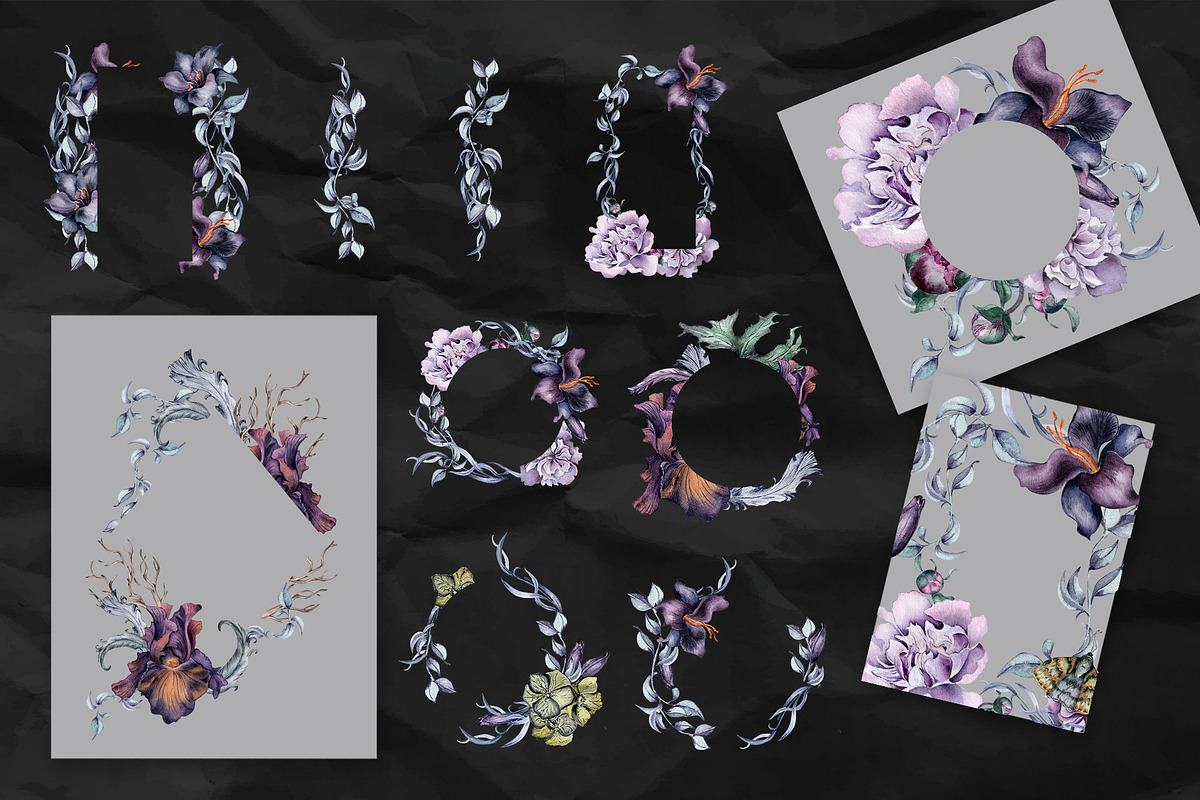 Dark floral watercolor clipart, an Illustration by Kate Lanbina (Photo 13 of 19)