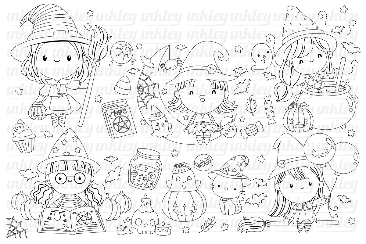 Cute Witch Clipart - Cute Halloween, a Person Illustration by Inkley Studio
