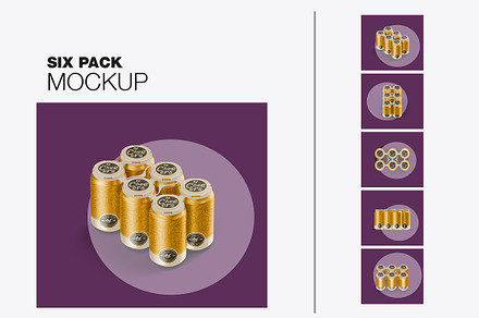 Pack with 6 Aluminium Cans Mockup, a Product Mockup by OneVectorStock