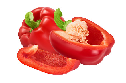 red sweet bell pepper half isolated, a Food & Drink Photo by NataPhoto