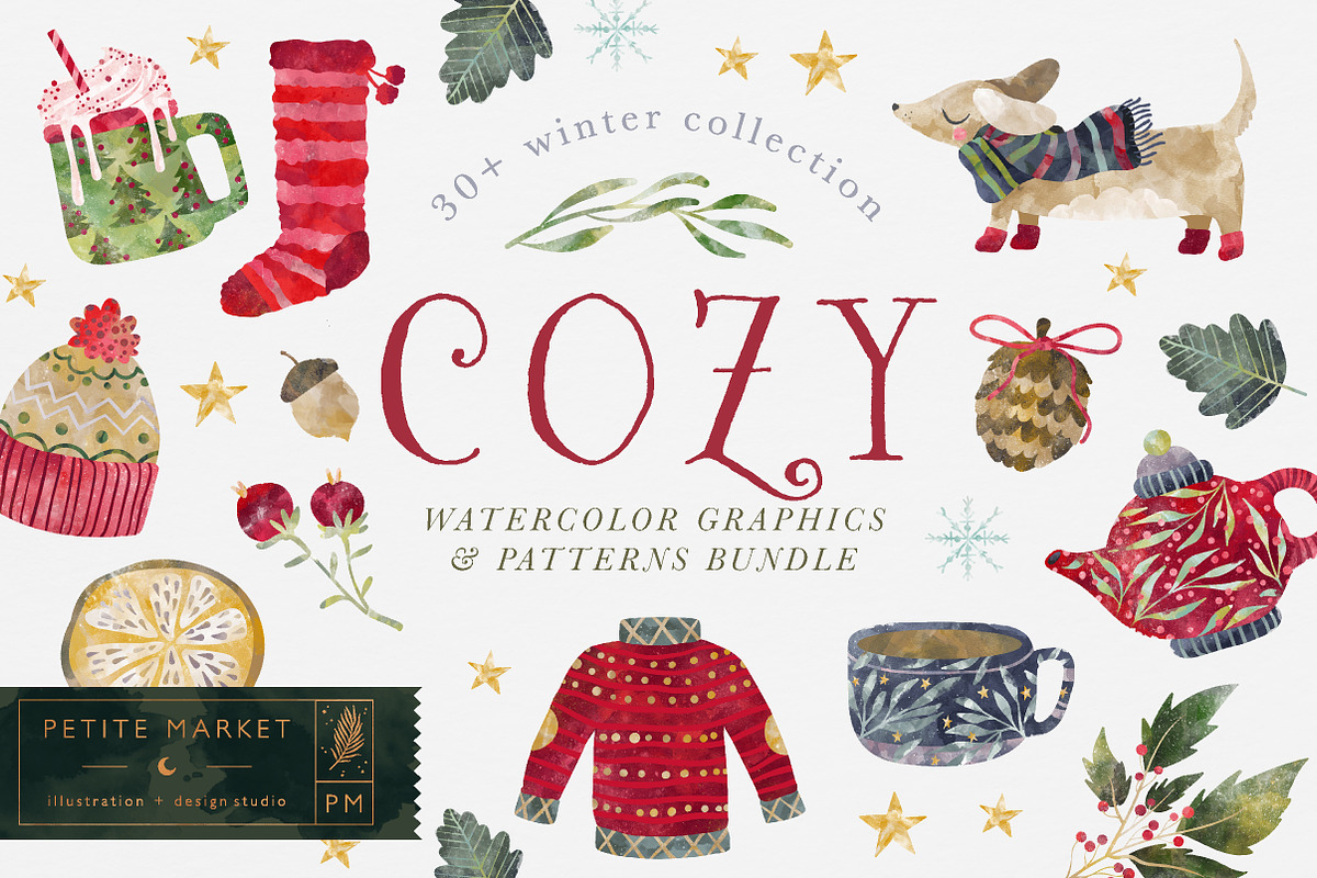 Cozy Winter Watercolor Set, an Illustration by PetiteMarket (Photo 1 of 3)