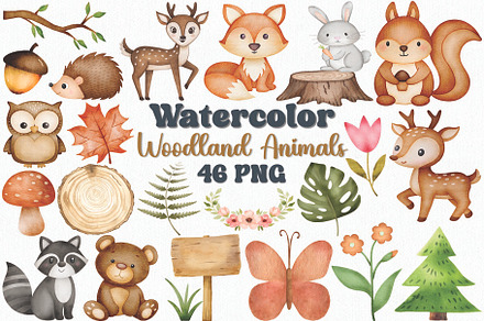 Watercolor Woodland Animals Clipart