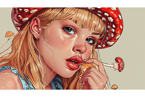 Stylized girl with mushroom hat and, a Person Illustration by AlexArt