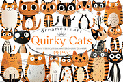 Quirky Cats Hand-drawn Clipart, an Illustration by DreamCafeArt (Thumbnail 1 of 8)