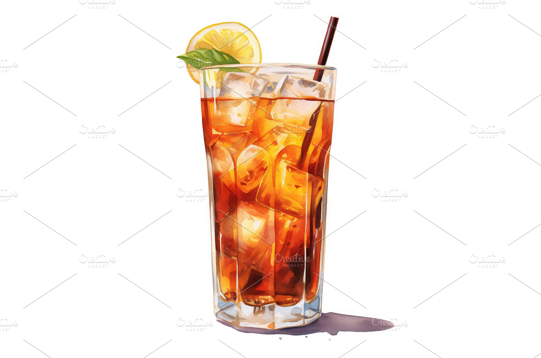 Glass of iced tea watercolor, a Nature Photo by Aimagenarium@gmail.com