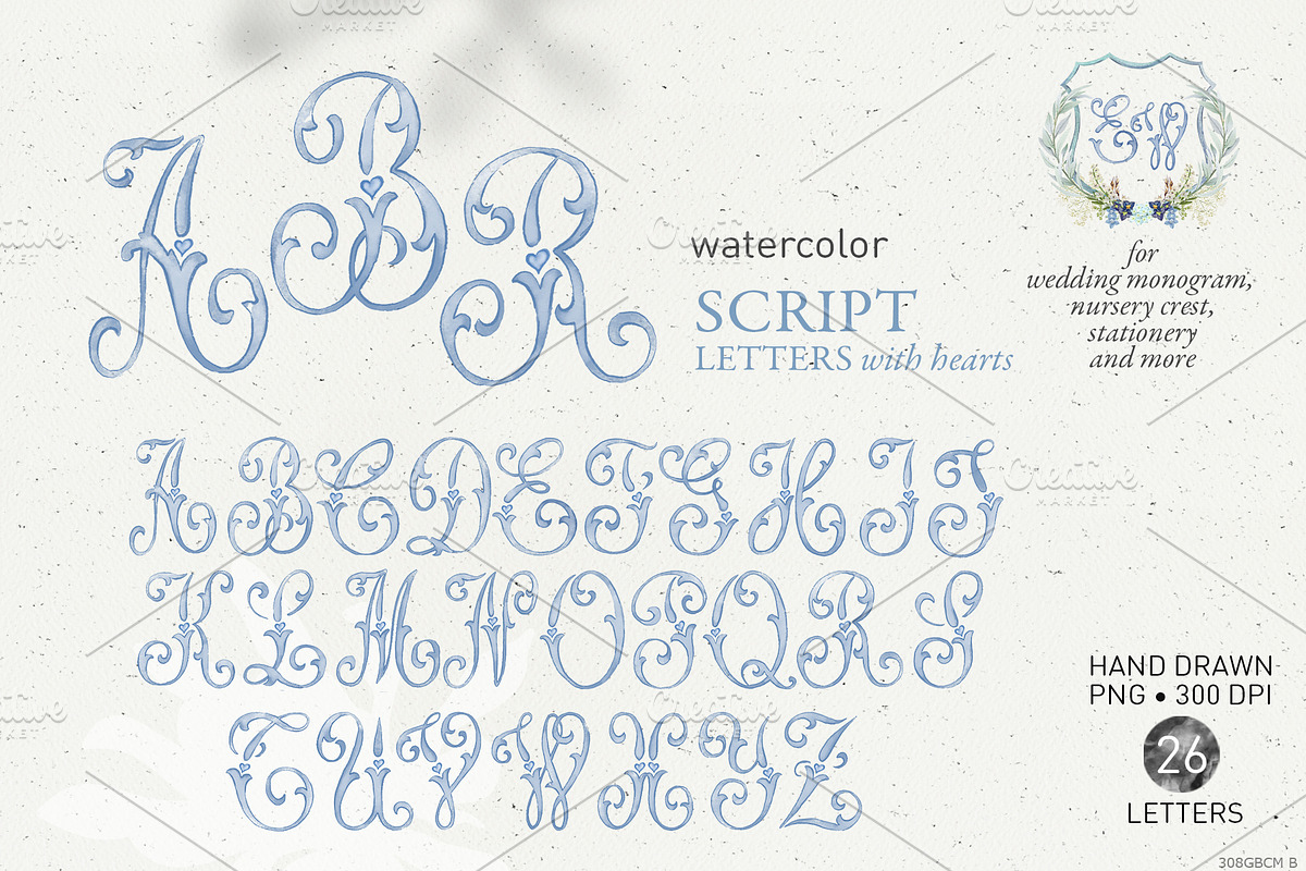 Script monogram blue letters, a Decorative Illustration by GrafikBoutique (Photo 1 of 3)