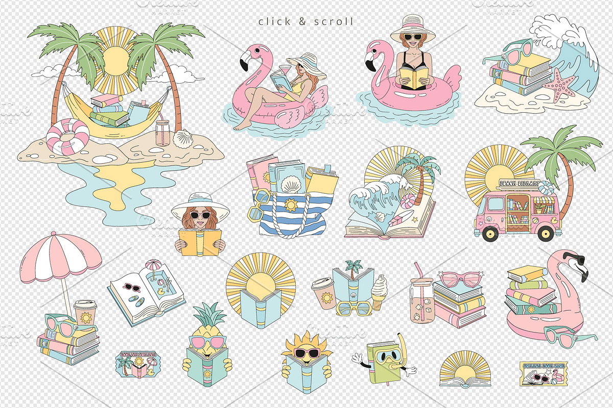 Summer Bookish Beach Girl Clipart, a Seasonal Illustration by @olga.angelloz (Photo 2 of 2)