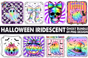 Halloween Iridescent Ghost PNG Bundl, an Illustration by Libby Wishes