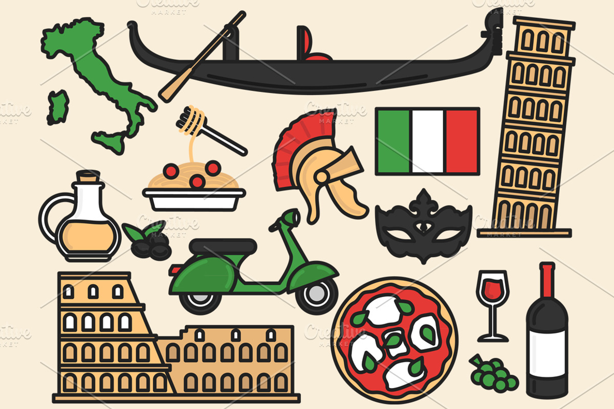 Italy Set Outlined & Colored, an Outline Icon by DeniseUytiepo (Photo 2 of 5)