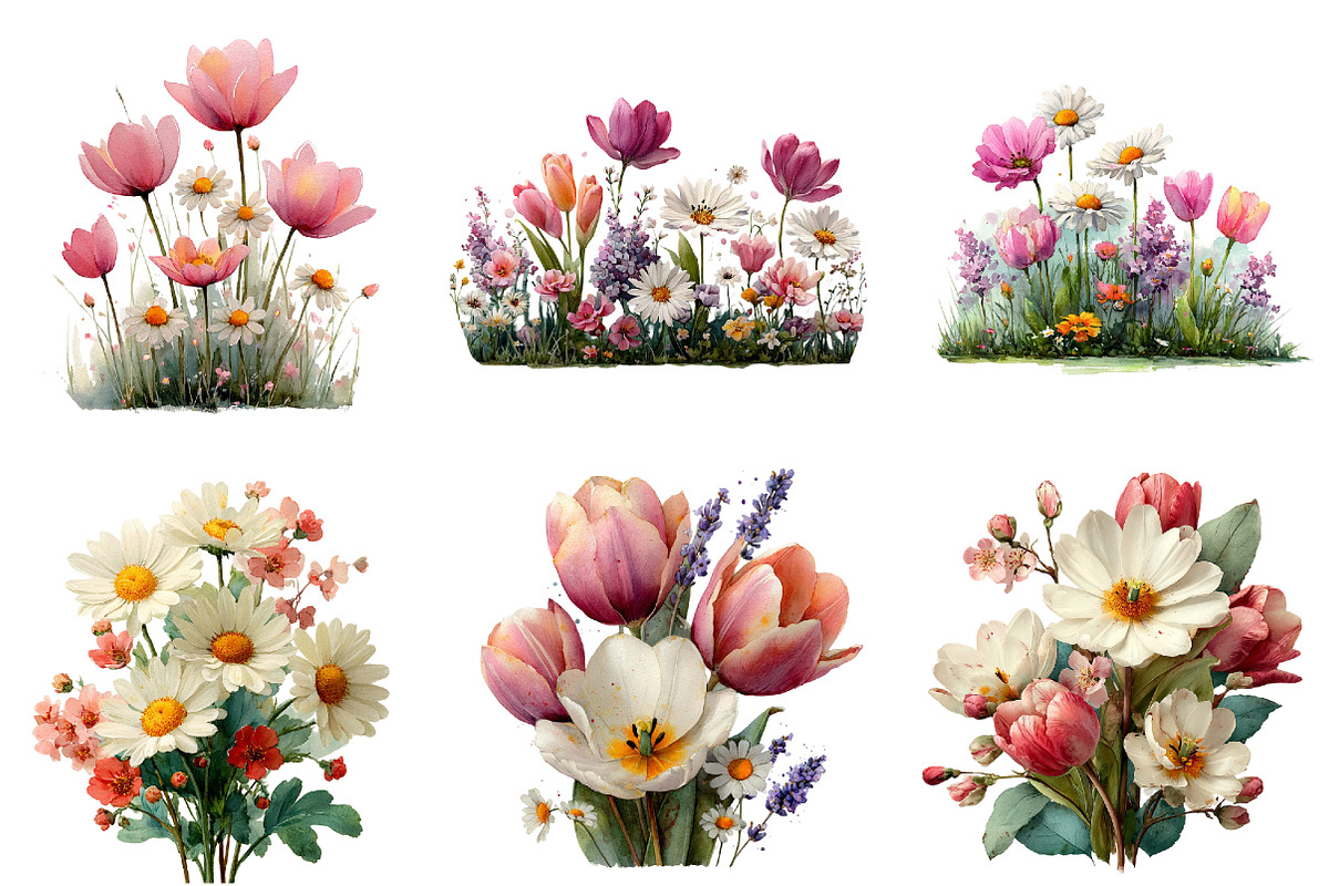 Whimsical Flowers Spring Clipart, an Illustration by DreamArtGraphic (Photo 2 of 4)