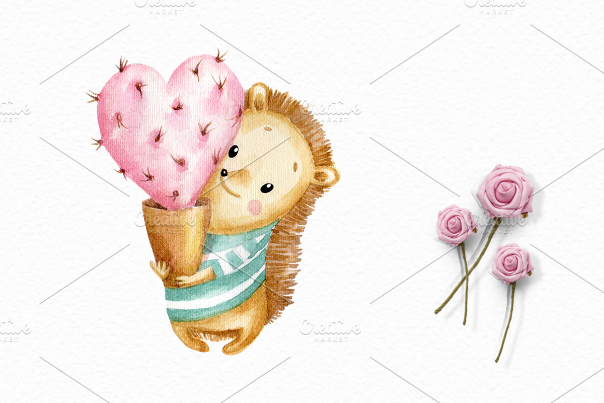 Valentine's Day watercolor clipart, an Animal Illustration by Colibri Watercolor (Photo 2 of 4)