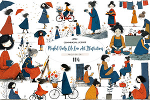 Playful Daily Life Line Art, a Seasonal Illustration by CreationArt