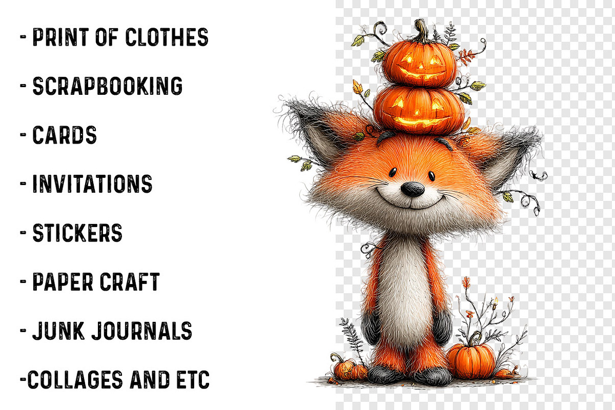 Whimsical Halloween Fox Clipart, a Work Illustration by SinaCreation (Photo 3 of 7)