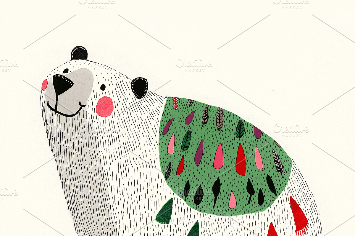 A cheerful white polar bear, an Animal Illustration by Sybillla