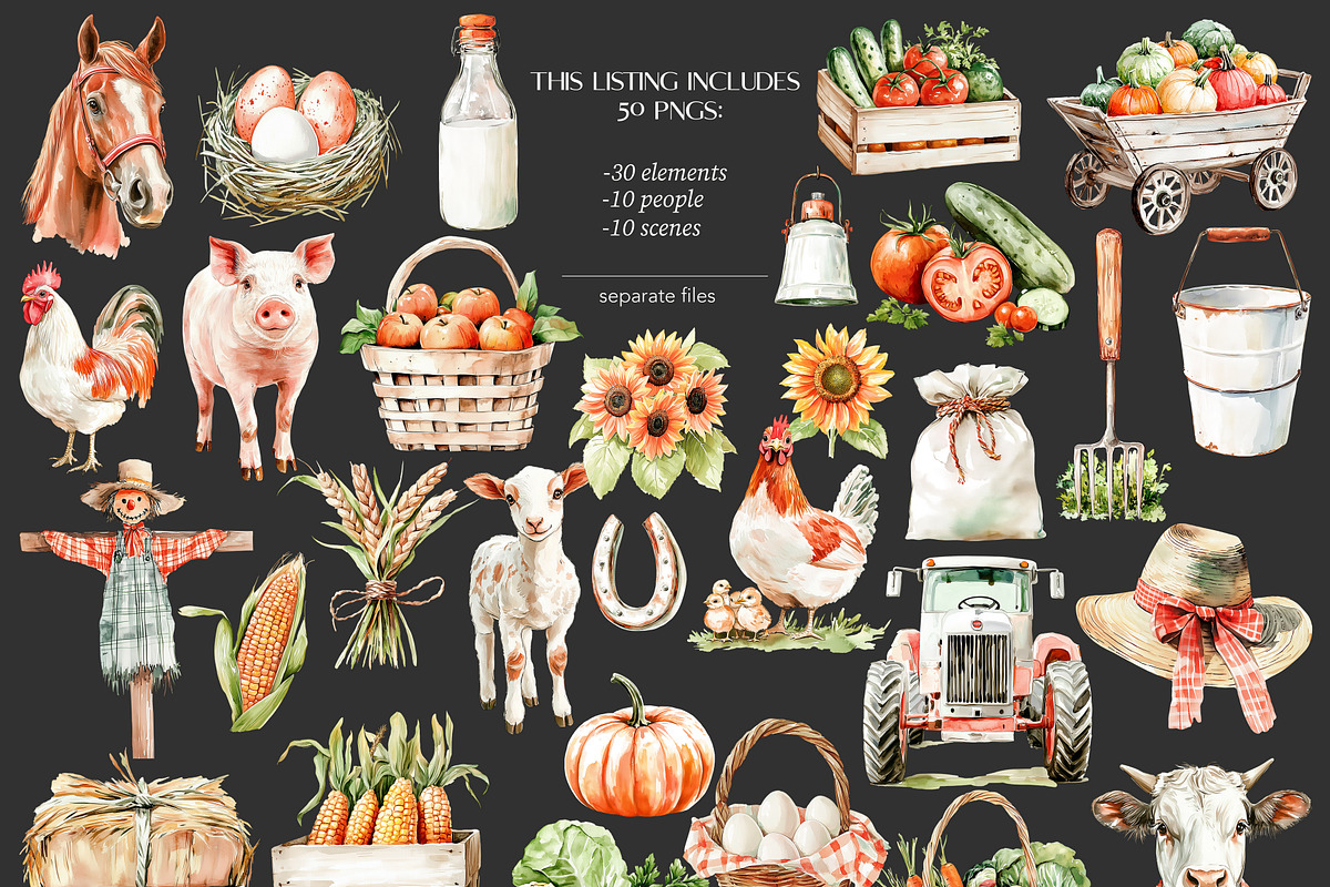 Farm Life Clipart | Animals Images, a Seasonal Illustration by GlamArtZhanna (Photo 6 of 8)