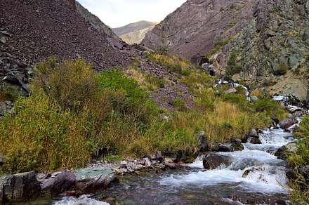 Small waterfall to Too-Ashuu pass and Kara Balta river and valley,Chuy Region o