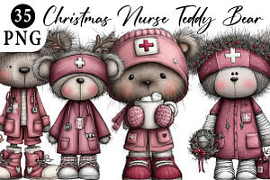Christmas Nurse Teddy Bear Clipart, an Illustration by Daily.Designs