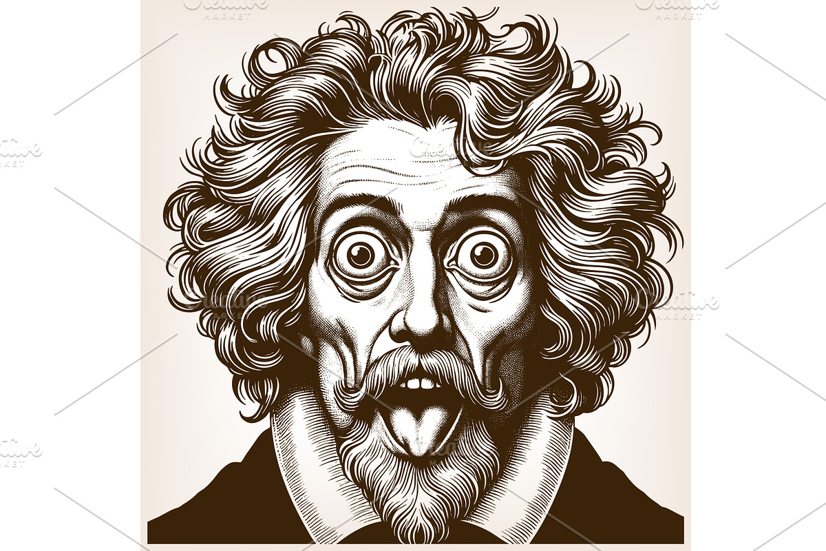 Crazy vintage man with wild hair, a Person Illustration by AlexArt