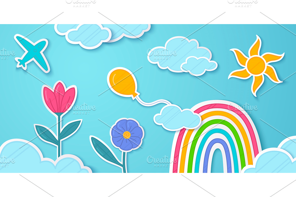 Colorful paper cut spring podium, an Illustration by art PVP - market