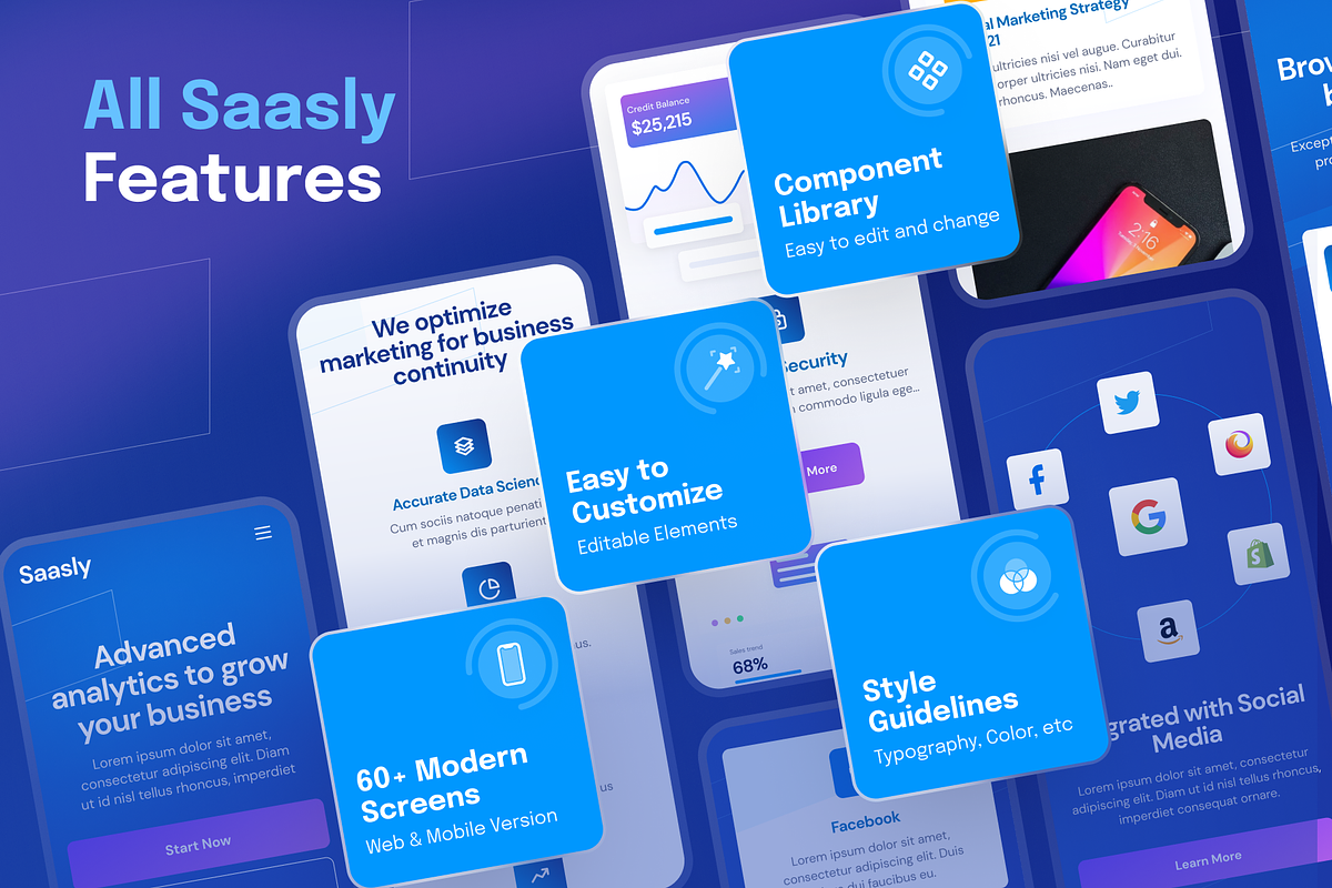 Saas & Tech Web Mobile UI Kit Saasly, an UI Kit Template by dhuhacreative (Photo 3 of 8)